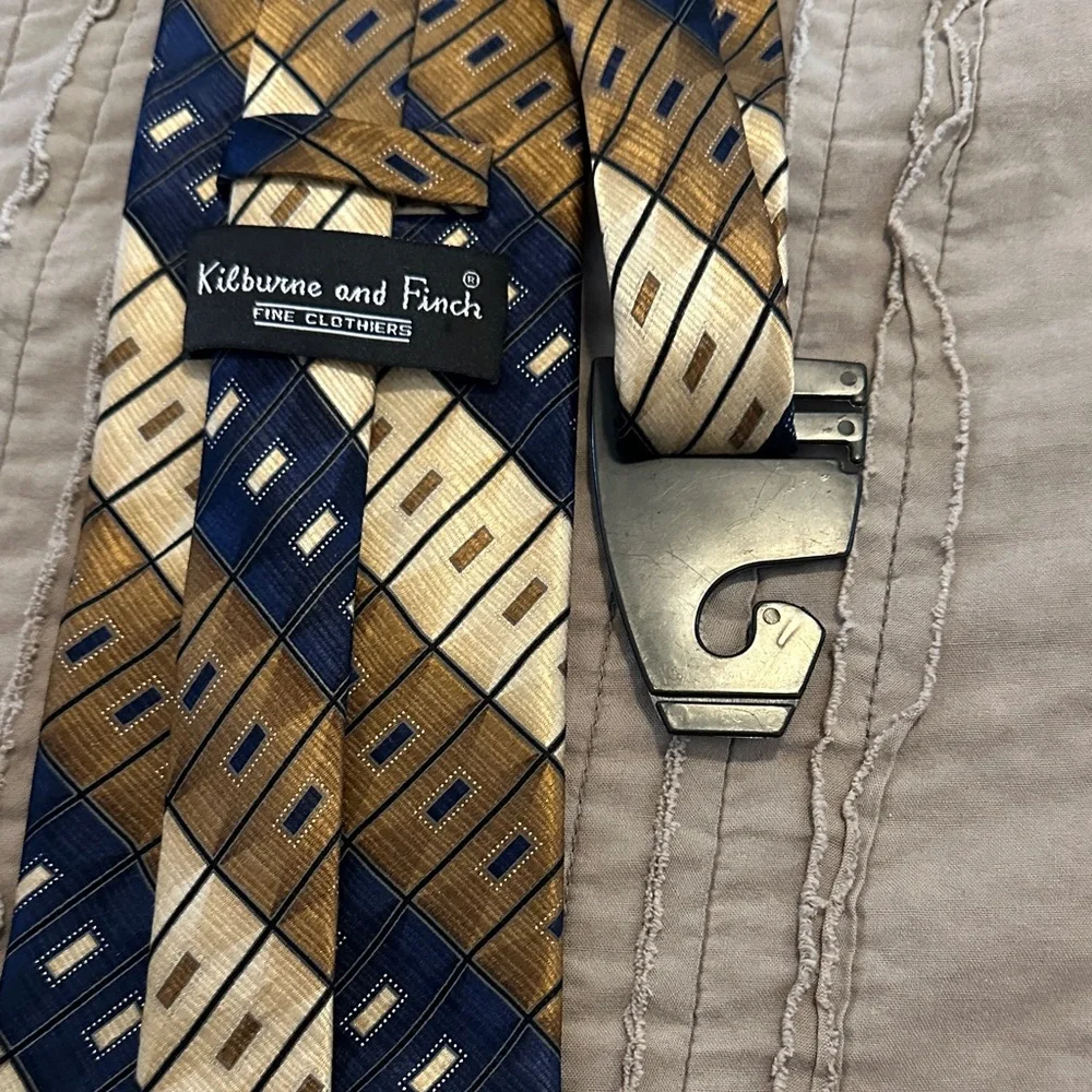 Navy, brown and Gold Diagonal Stripe Men's Tie